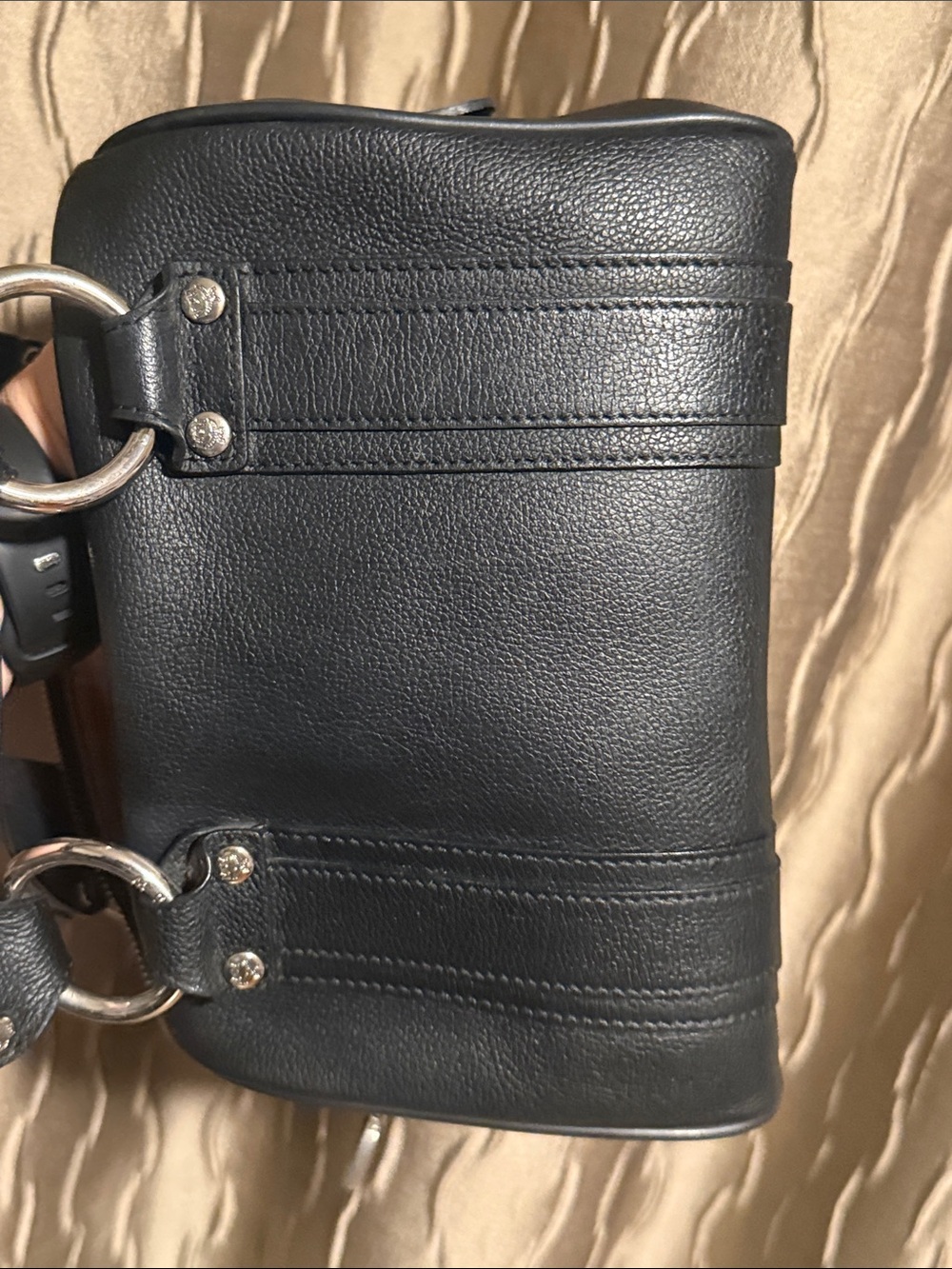 MCM Black Leather Logo-Plate Satchel - Picture 5 of 14